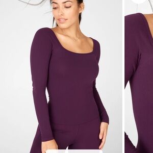 Fabletics Size S long sleeve square neck top plum